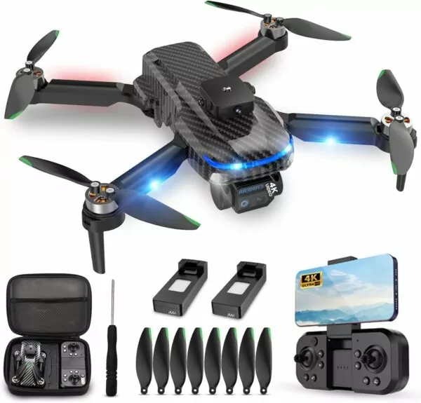 4K Drone for Kids Beginners,GPS,Emergency Stop,Headless Mode,Emergency Stop,Carrying Case,One Key Start,360 Flips,2 Batteries - Wireless Toys for Boys and Girls