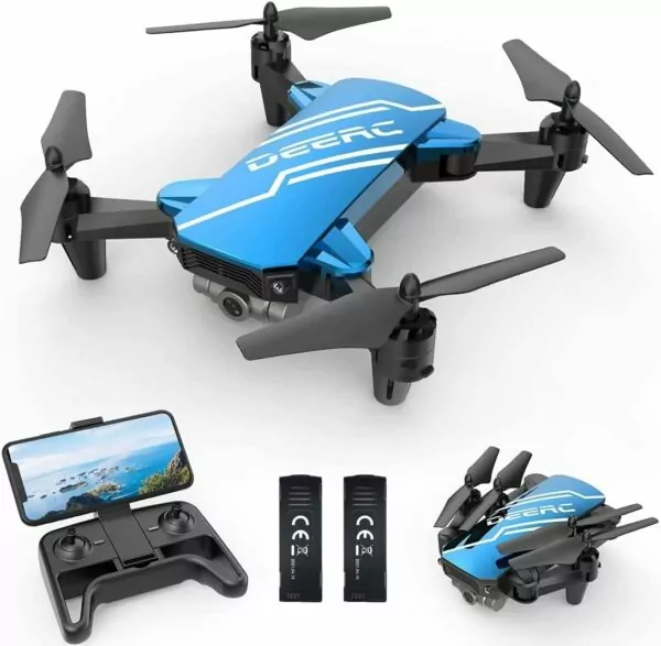 DEERC D20 Mini Drone with Camera for Kids, Remote Control Toys Gifts for Boys Girls with Voice Control, Gestures Selfie, Altitude Hold, Gravity Control, One Key Start, 3D Flips 2 Batteries, Blue