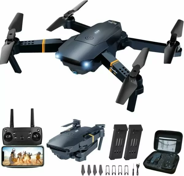 Drones with Camera for Adults Kids, Foldable RC Quadcopter, Helicopter Toys, 1080P FPV Video Drone for Beginners, 2 Batteries, Carrying Case, One Key Start, Altitude Hold,Headless Mode,3D Flips