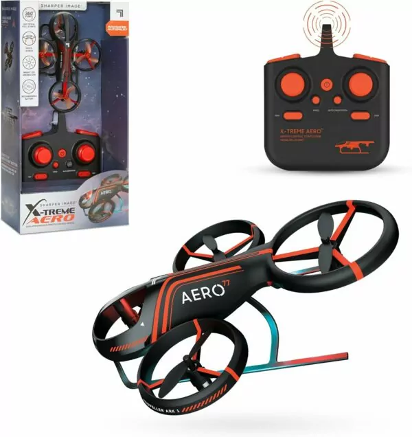 Sharper Image® X-Treme Aero Mini Drone, 4.6" RC Stunt Helicopter, 2.4 GHz Long Range Remote Control, Quiet Indoor & Outdoor Toy, Lightweight Durable, Kids & Adult Beginner Pocket Drone, Small Gift